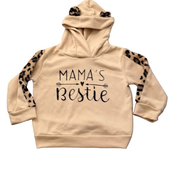 $2 For $5 Sale Kids Tan Faux Animal Print Mama's Bestie Hoodie Size 3T - Picture 1 of 7